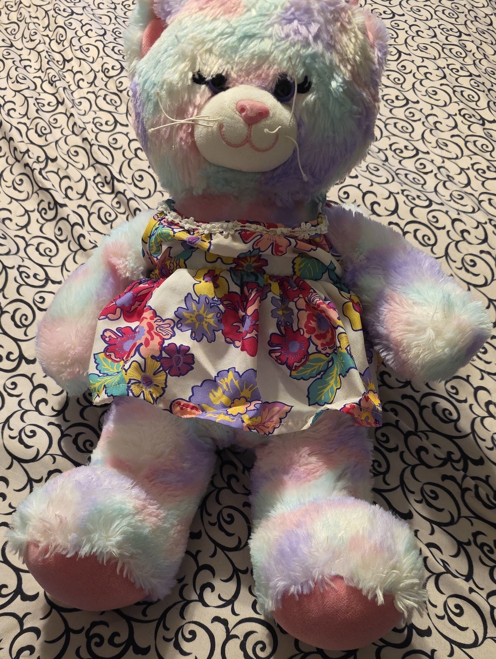 Build A Bear Pastel Sherbet Swirl Kitty In Floral Dress 16"